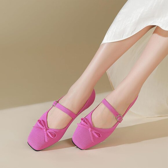 Women Pink Fabric Upper And Rubber Sole Casual Ballet Flats With Ankle Strap - Picture 5 of 6